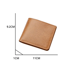 Brown bi-fold men's wallet in lychee leather texture, dimensions 11cm by 9.2cm by 1cm