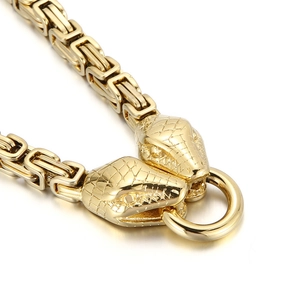 Collier chaîne byzantine en acier inoxydable doré avec fermoir double tête de serpent