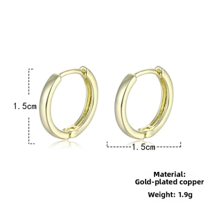 Detailed view of 1.5cm 18k gold-plated hoop earrings with size and weight specs