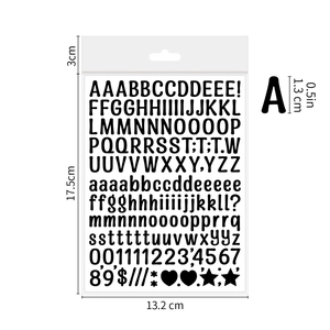 Detailed size specifications for small 0.5 inch waterproof black alphabet and number stickers