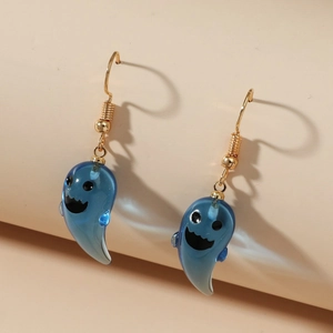 Cute transparent blue resin ghost earrings with gold hooks for Halloween fashion