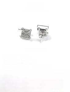 Detail view of 12mm square cubic zirconia brass stud earrings with product dimensions