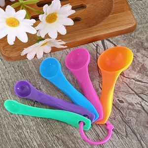 Colorful Plastic Measuring Spoons Double Scale Kitchen Baking Tools With Removable Storage Ring For Liquid Powder