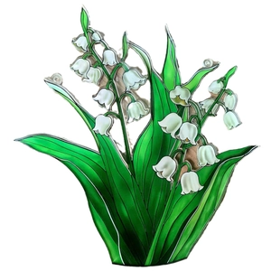 White lily of the valley acrylic suncatcher with green leaves in a metal frame