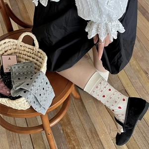 Chaussettes de Noël en coton tricoté de style coréen en couleurs crème et gris
