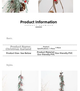 Detail of Christmas garland with pine needles, cones and berries made of eco-friendly PVC