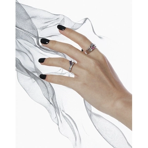 Irregular S925 silver open ring with zircons and gemstones on model hand