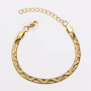 Detailed view of golden flat snake chain necklace with adjustable lobster clasp closure