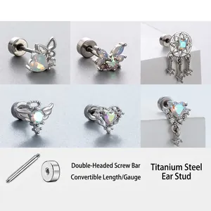 Papillon Coeur Aile De Ange Boucles De Oreilles Cartilage Titane Acier Zircon Opale Irisee Piercing Femmes