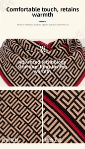 Detail showing high-density knit texture with Greek Key patterns and red stripe accents