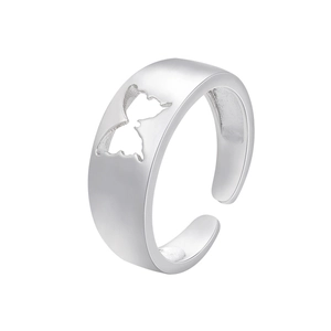 Silver hollow butterfly open ring with adjustable minimalist metal band design