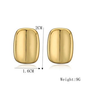 Detail view of 18K gold plated rectangular earrings with 2cm x 1.6cm dimensions