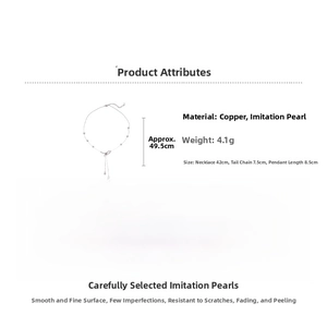 Detail view of the elegant pearl necklace dimensions with pendant length and chain specs