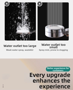 Detail comparing high-pressure spray patterns with standard shower head water flow issues