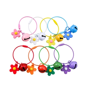 Set of 8 colorful DIY flower keychains with coated wire rings and matching bells
