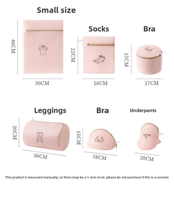Size guide for various Morandi mesh laundry bags including bra, socks, and legging types