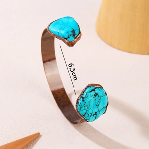 Vintage bronze open cuff bracelet with irregular turquoise stones and 6.5cm inner diameter