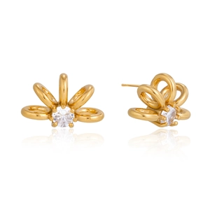 Boucles d'oreilles couronne dorée en acier inoxydable avec pierre zircone brillante