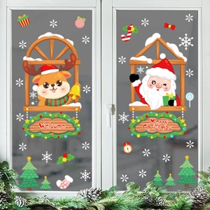 Christmas window decals with Santa Claus and Reindeer for festive glass decoration