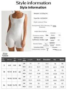 Detailed size guide and material composition table for women's yoga athletic jumpsuit
