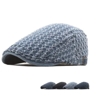 Retro Beret Hat Denim Cotton Distressed Adjustable Flat Cap For Men Women Breathable Newsboy Ivy Cap Accessory