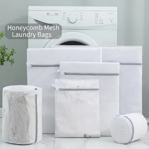 Honeycomb Mesh Laundry Bag Durable Polyester Washing Machine Protective Net Zippered Antibacterial Clothes Care Home Use