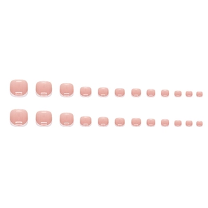 Pink translucent french tip press-on toenails set featuring 24 pieces for women