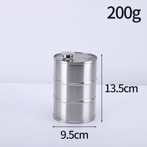 Detailed size specifications for a 750ml stainless steel fuel barrel style flask
