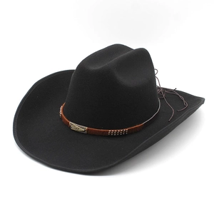 Black wool felt western cowboy hat with brown studded band and masonic buckle accent