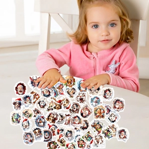 56Pcs 3D Christmas stickers set featuring Santa, reindeer, and snowman for kids party fun