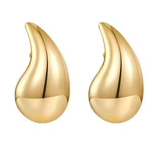 Polished 18K gold plated solid teardrop stud earrings with a glossy mirror finish