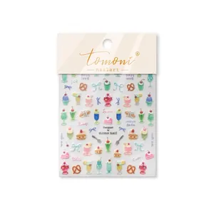 Stickers 3D pour ongles en gel avec motifs colorés de desserts, glace et gâteaux