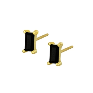 Macro detail of S925 sterling silver stamp on rectangle black zircon stud earrings