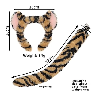 Tiger pattern faux fur headband and tail set with specific size and weight measurements