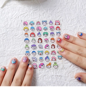 Détail des stickers ongles 3D TL-400 avec motifs de dessins animés et perles en relief