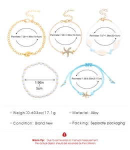 Detailed size parameters for 5pcs ocean shell and starfish beaded bracelet set