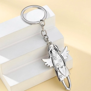 Creative Silver Alloy Angel Keychain With Wings And Heart Pattern Bag Pendant Car Key Ring Decorative Accessory For Women Girls