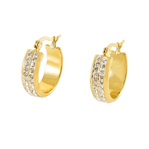 Classic 18K gold-plated stainless steel hoop earrings with double row crystal pavé