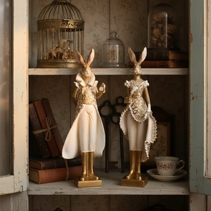 Victorian Style Resin Rabbit Figurine Anthropomorphic Formal Dress Suit Sculpture Vintage Home Office Desktop Decor