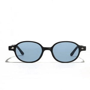 Classic rectangle sunglasses with black frame and light blue lenses for a retro style