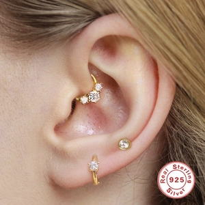 925 sterling zilveren gouden oorringen en daith piercing met fonkelende edelstenen