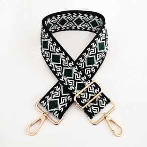 Close-up of geometric diamond jacquard texture on adjustable ethnic style shoulder strap
