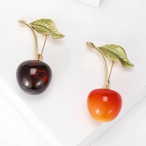 Cute Cherry Brooch Alloy Resin Glossy Fruit Pin Enamel Leaf Korean Style Accessories For Women Delicate Sweet Gift
