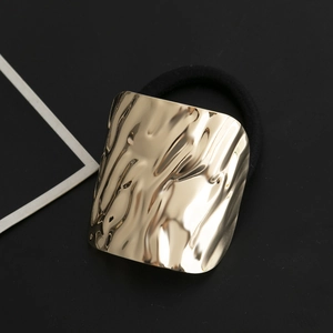 Vintage gold hammer textured metal plate with black elastic ponytail holder for women