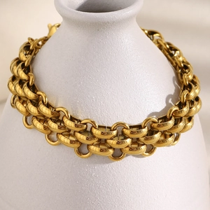 Minimalist 18K gold plated stainless steel triple layer linked chain bracelet for women