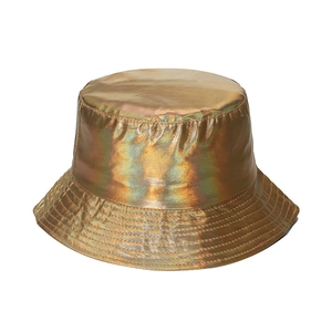 Metallischer champagnergoldener PU-Leder Fischerhut für Unisex im trendigen Punk-Stil