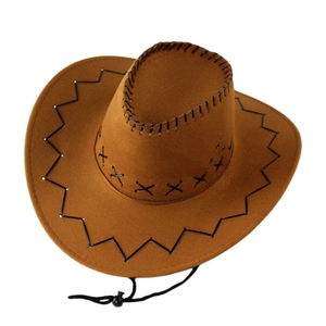 Sombrero vaquero estilo western marrón oscuro con costuras negras y barboquejo
