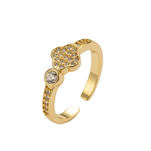 Luxuriöser Kleeblatt Ring Gold mit Zirkonia Steinen und verstellbarem offenem Design