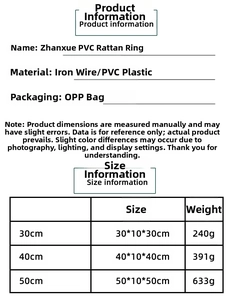 Size chart and specifications for snow-flocked PVC Christmas wreaths in various diameters