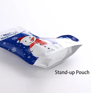 Self-standing Christmas snowman gift bags with Merry Christmas print and zip lock seal